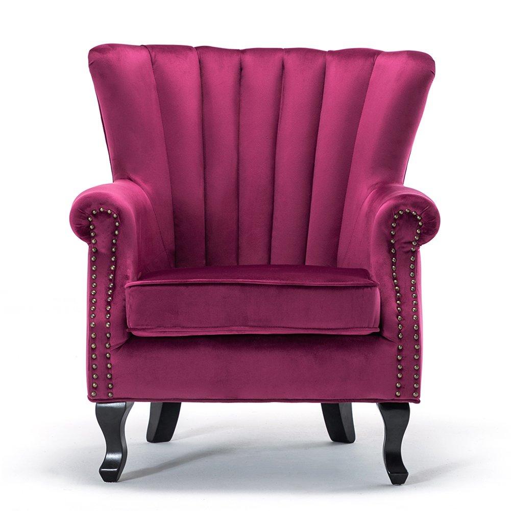 Wine Red - Kabinet UK - Vintage Velvet Wing Back Armchair with Studs - 3