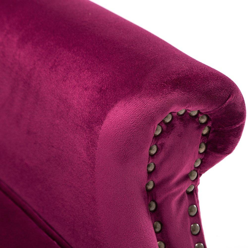 Wine Red - Kabinet UK - Vintage Velvet Wing Back Armchair with Studs - 7