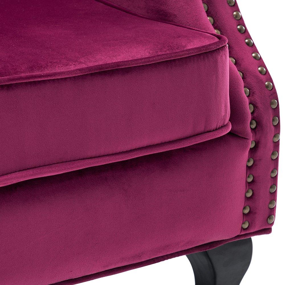 Wine Red - Kabinet UK - Vintage Velvet Wing Back Armchair with Studs - 8