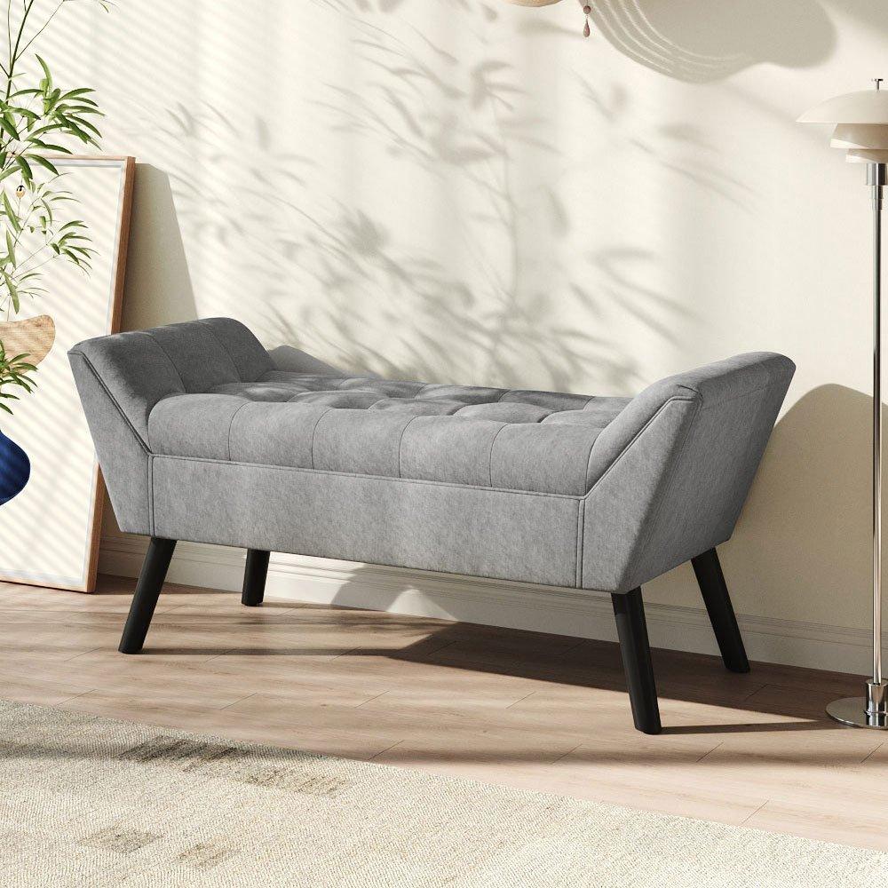 Grey - Kabinet UK - Tufted Velvet Buttoned Bench with Raised Arms - 1