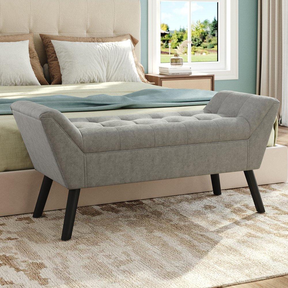 Grey - Kabinet UK - Tufted Velvet Buttoned Bench with Raised Arms - 2