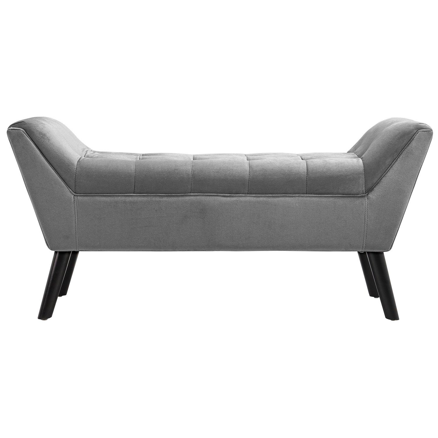 Grey - Kabinet UK - Tufted Velvet Buttoned Bench with Raised Arms - 3
