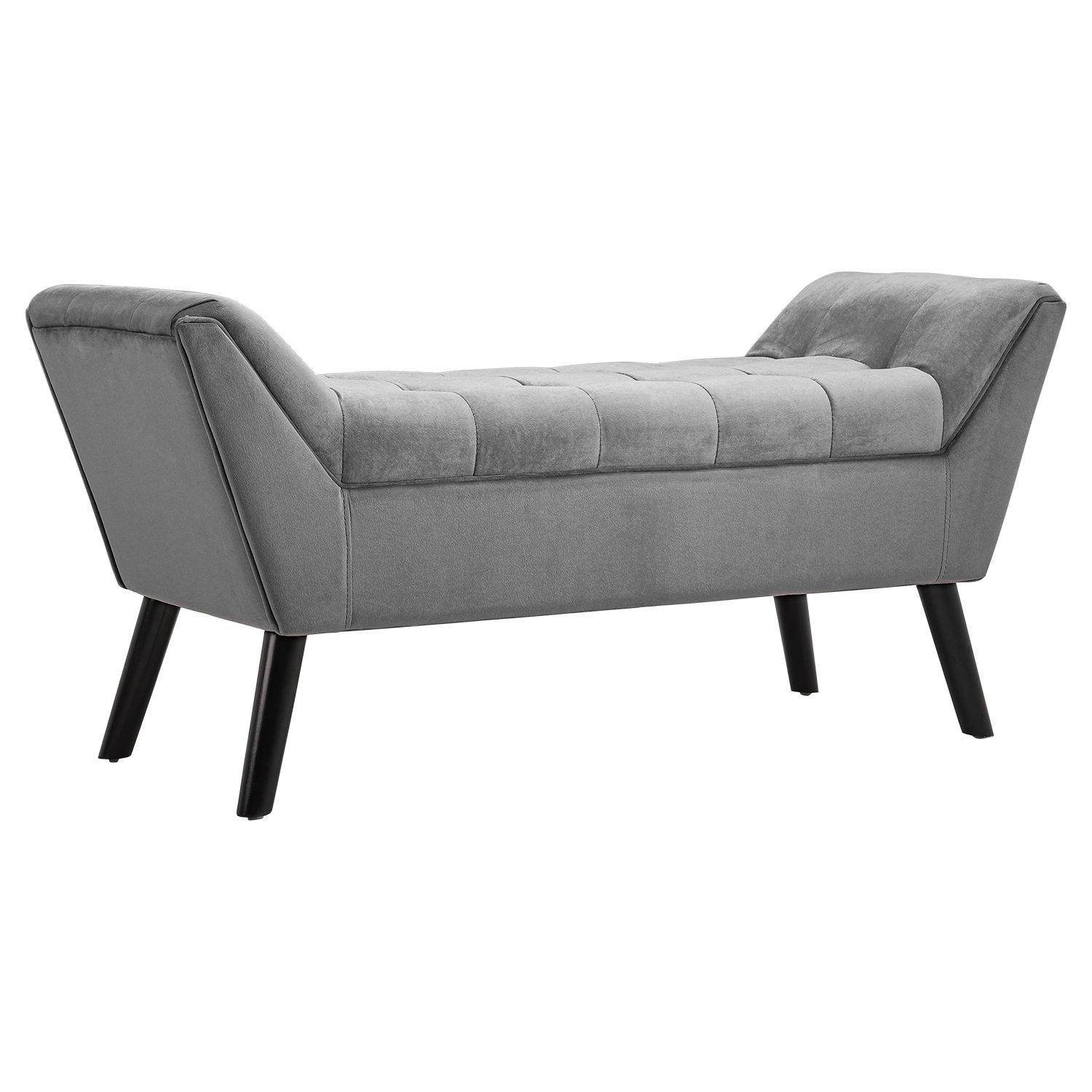 Grey - Kabinet UK - Tufted Velvet Buttoned Bench with Raised Arms - 4