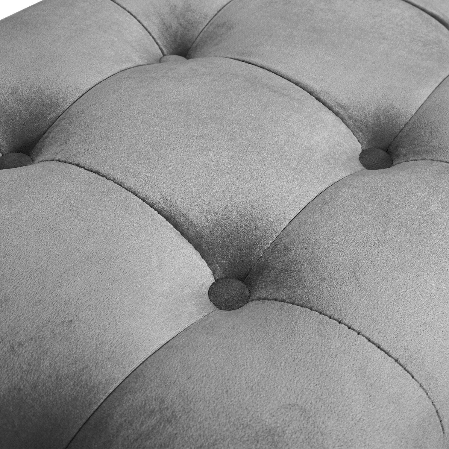 Grey - Kabinet UK - Tufted Velvet Buttoned Bench with Raised Arms - 6