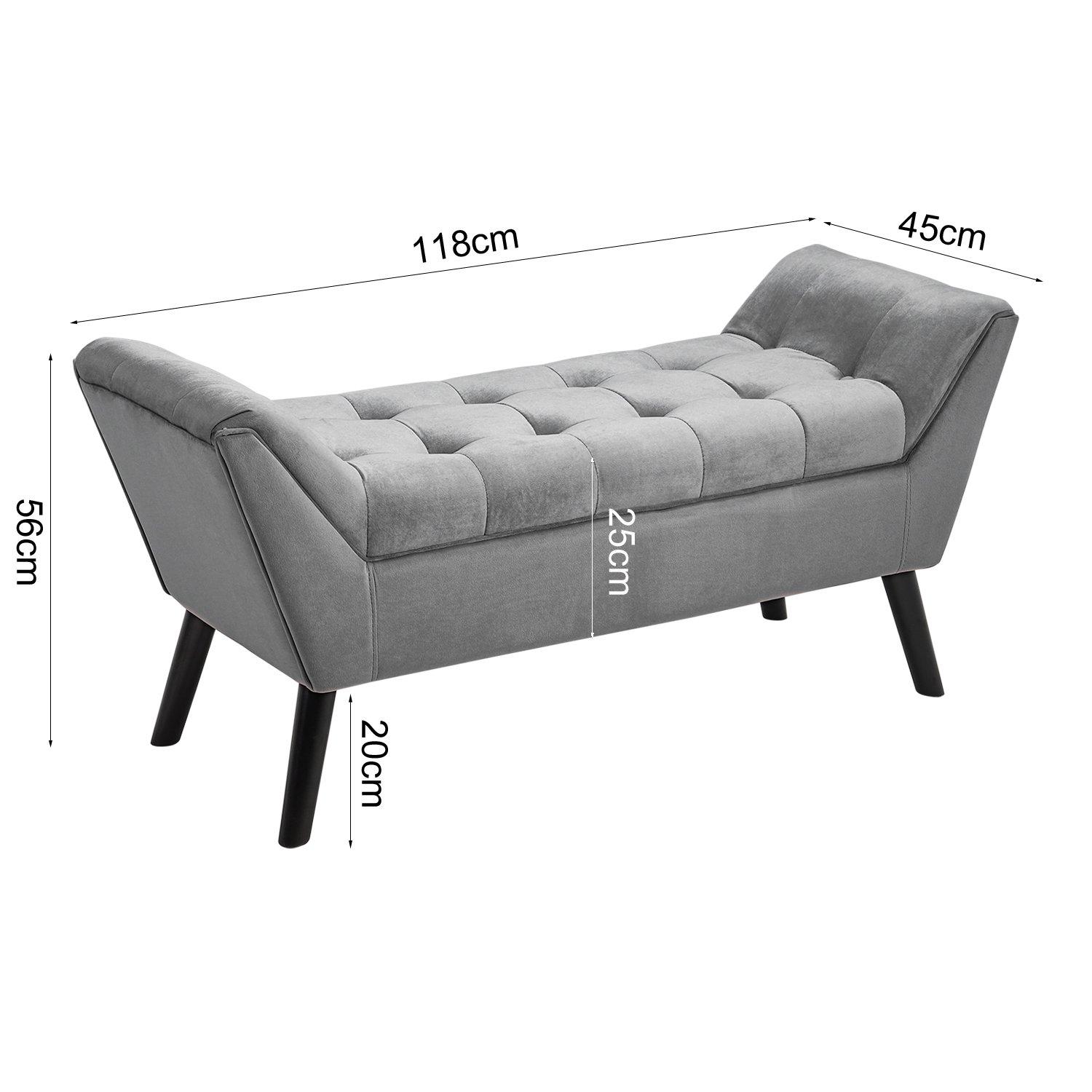 Grey - Kabinet UK - Tufted Velvet Buttoned Bench with Raised Arms - 10