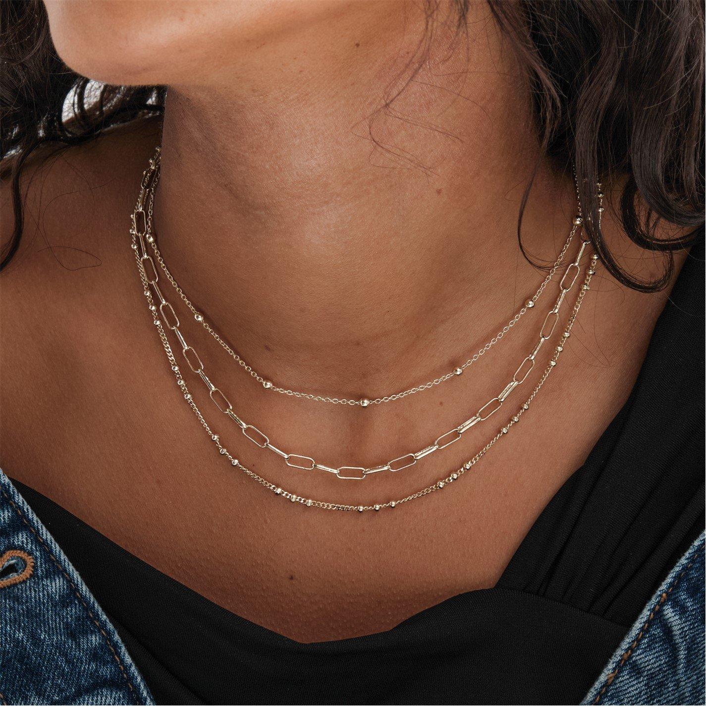 Gold - Mood - Gold Polished Fine Chain Necklaces - Pack Of 3 - 2