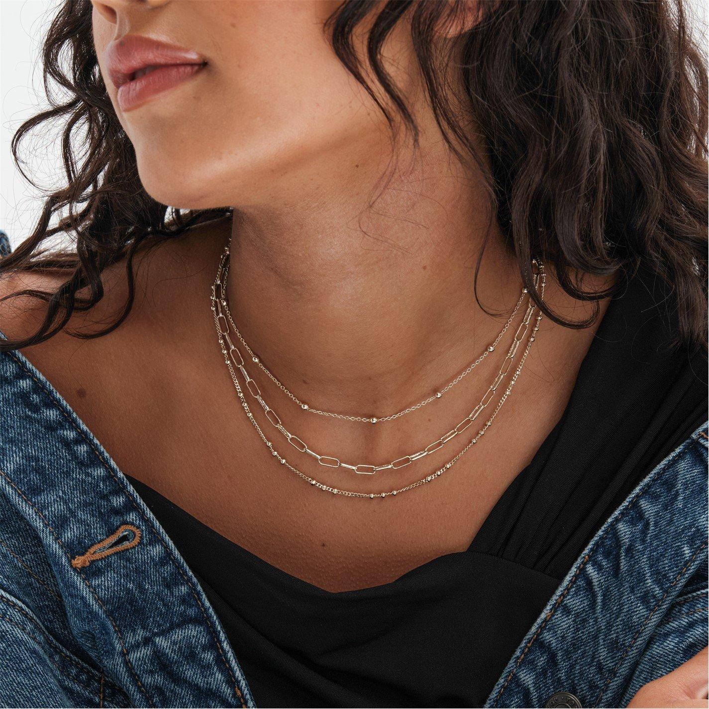 Gold - Mood - Gold Polished Fine Chain Necklaces - Pack Of 3 - 4