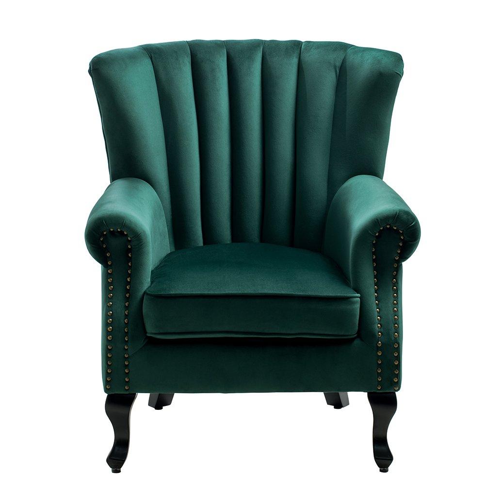 Green - Kabinet UK - Vintage Velvet Wing Back Armchair with Studs - 3