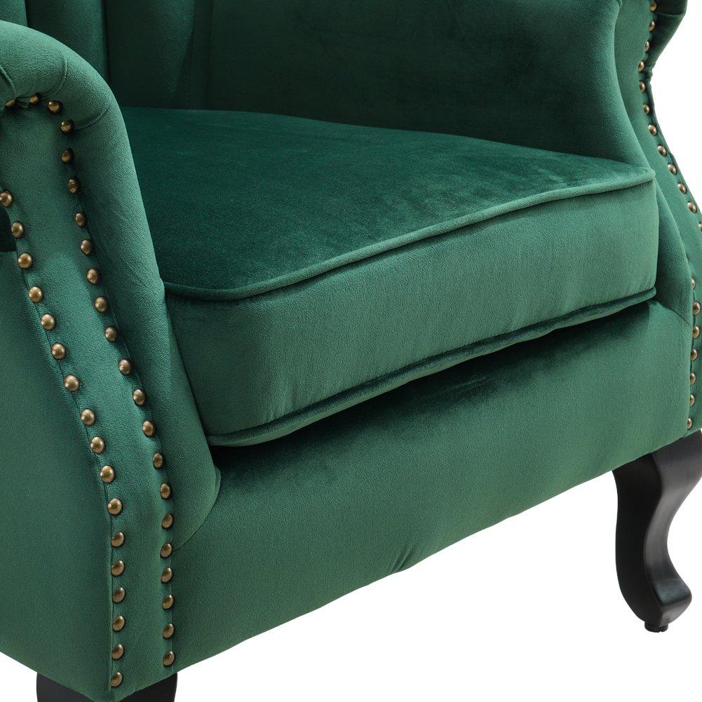 Green - Kabinet UK - Vintage Velvet Wing Back Armchair with Studs - 8