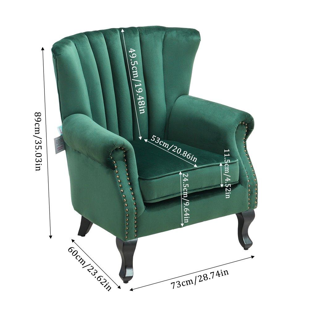 Green - Kabinet UK - Vintage Velvet Wing Back Armchair with Studs - 10