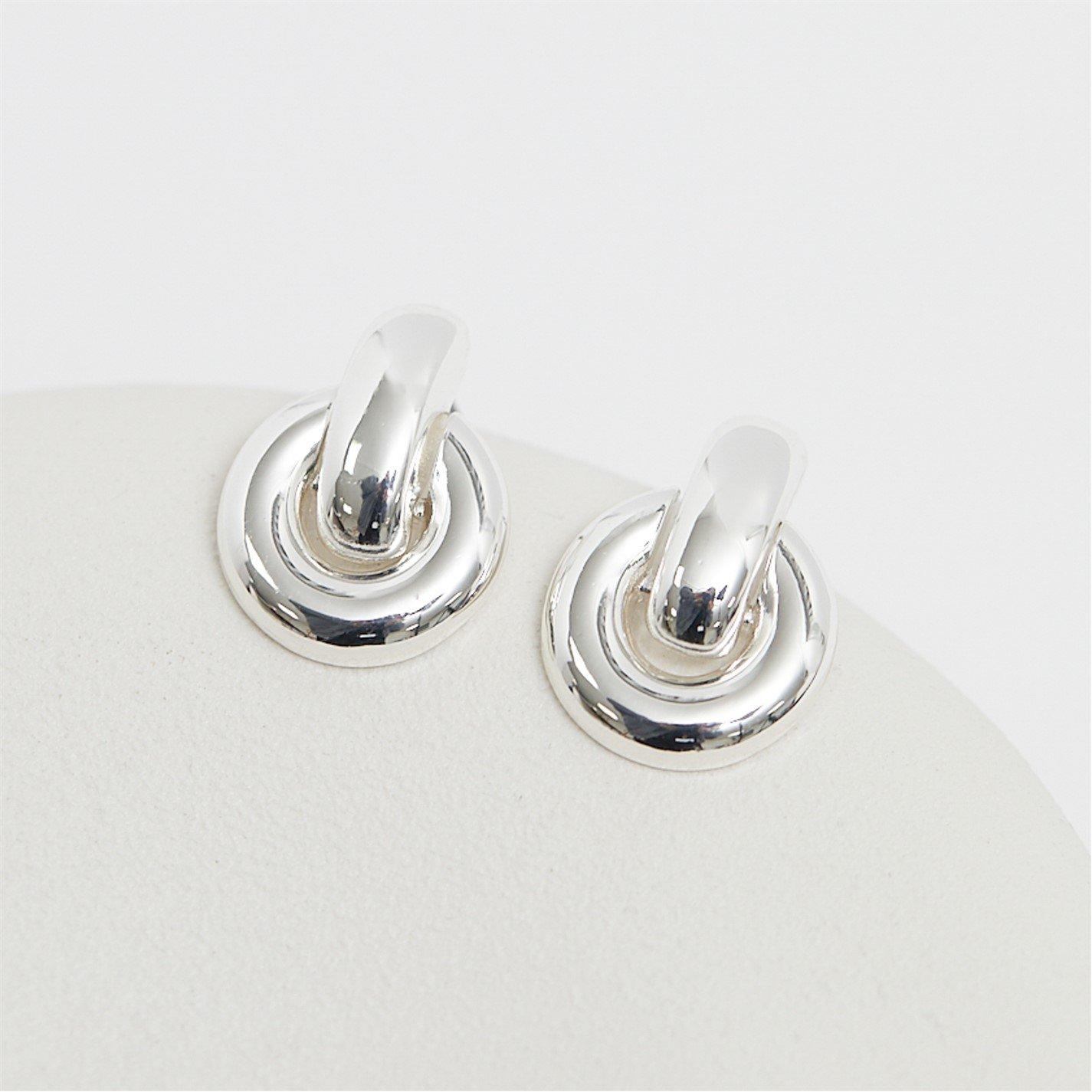 Silver - Mood - Recycled Silver Round Doorknocker Drop Earring - 2