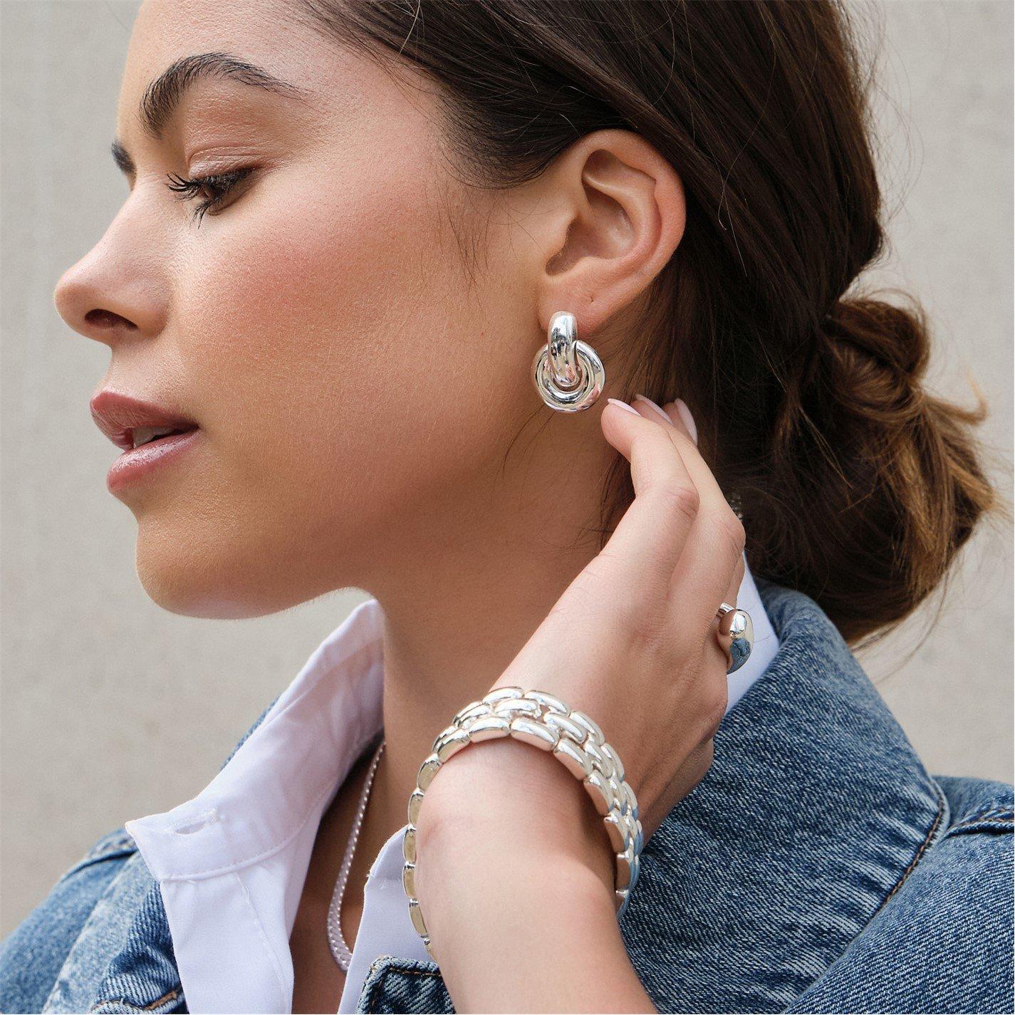 Silver - Mood - Recycled Silver Round Doorknocker Drop Earring - 3