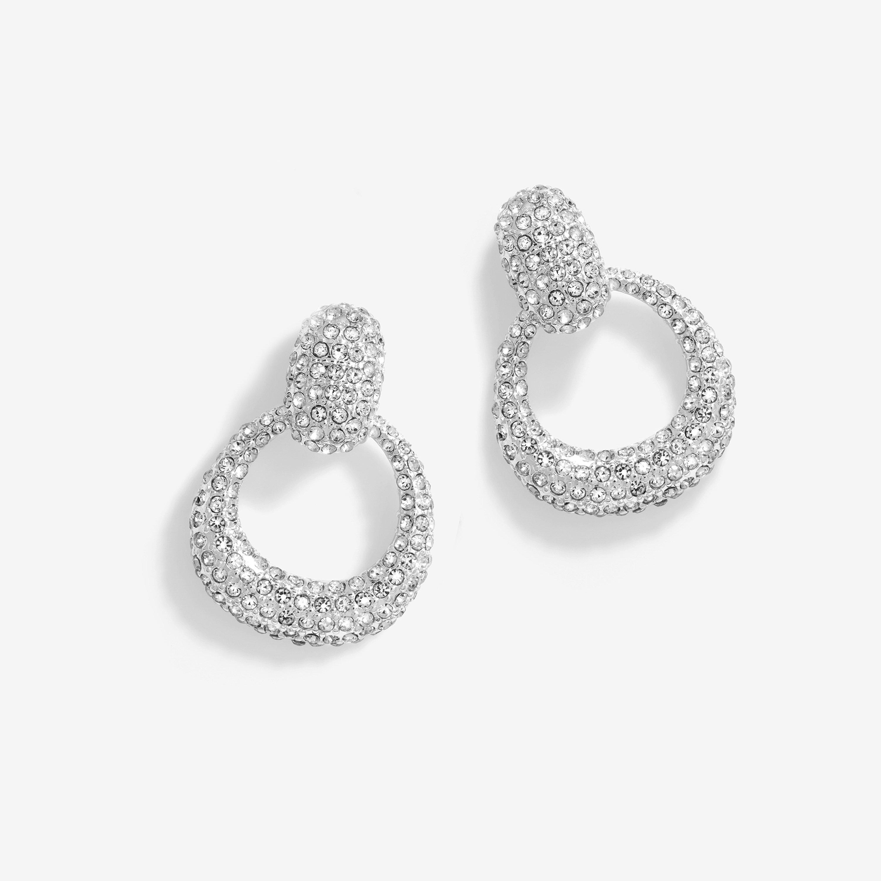 Silver - Mood - Silver Crystal Doorknocker Drop Earrings - 1