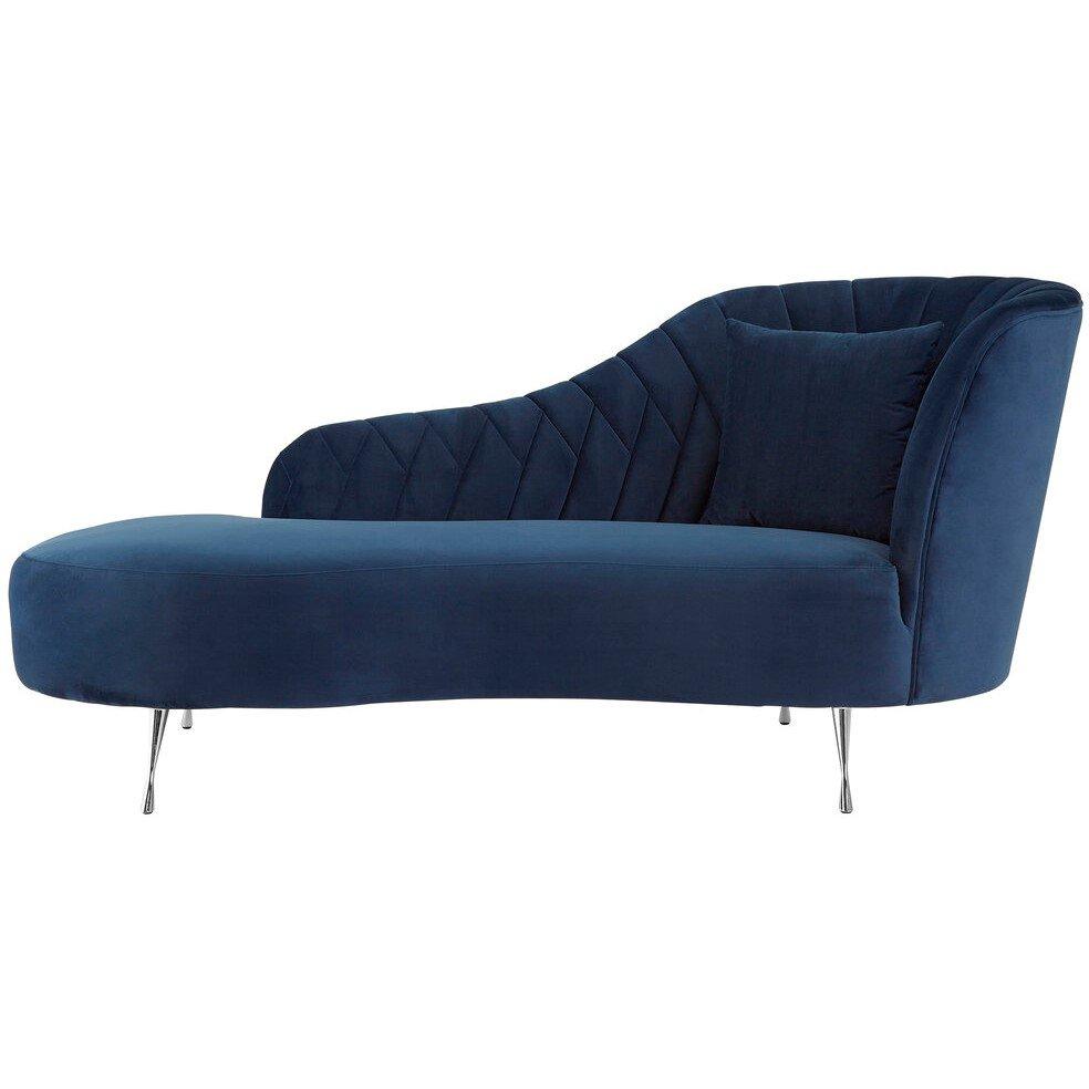 Blue - Fifty Five South - Rene Dark Blue Velvet Right Hand Chaise Longue - 1
