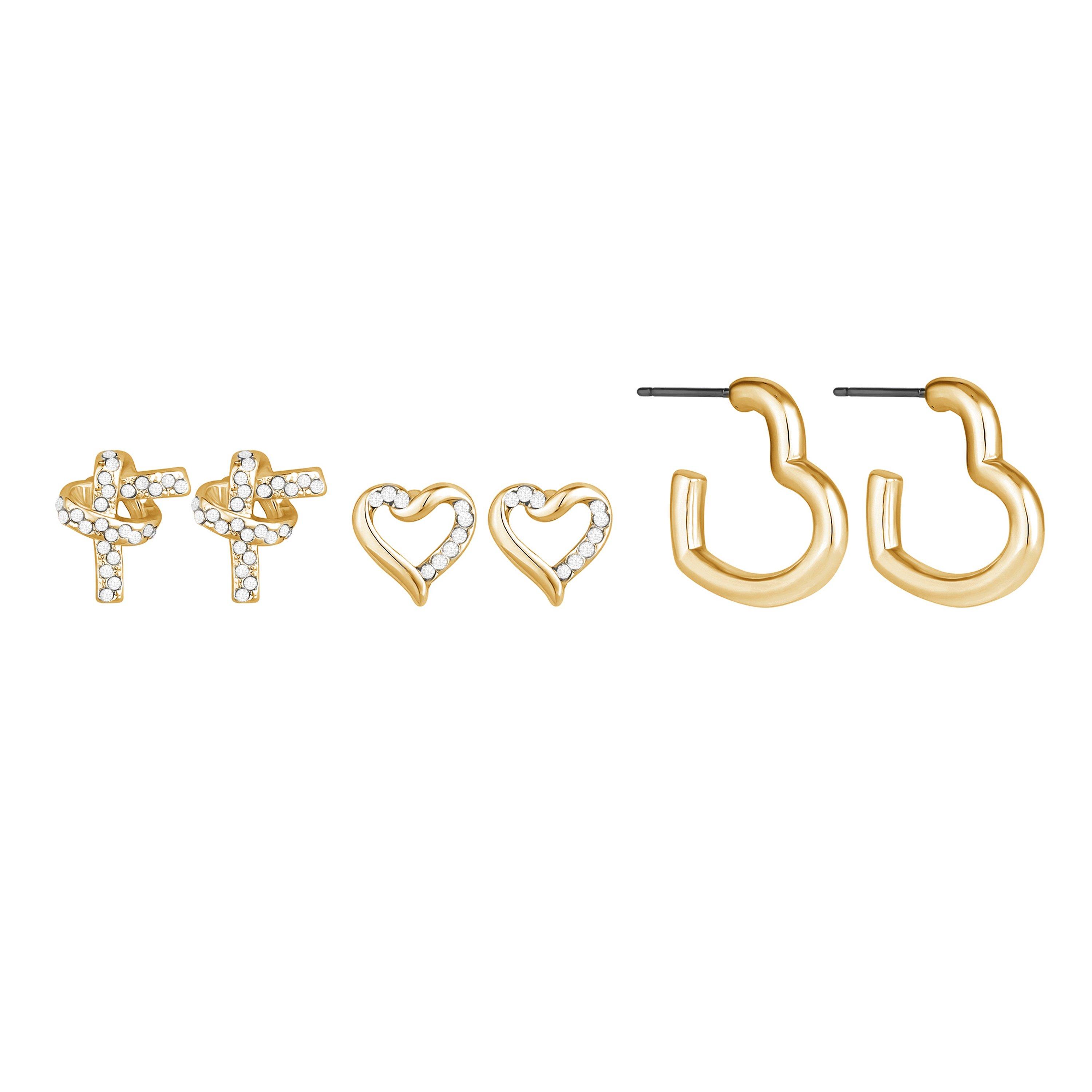 Gold - Mood - Gold Crystal Love Heart Mixed Earrings - Pack Of 3 - 1