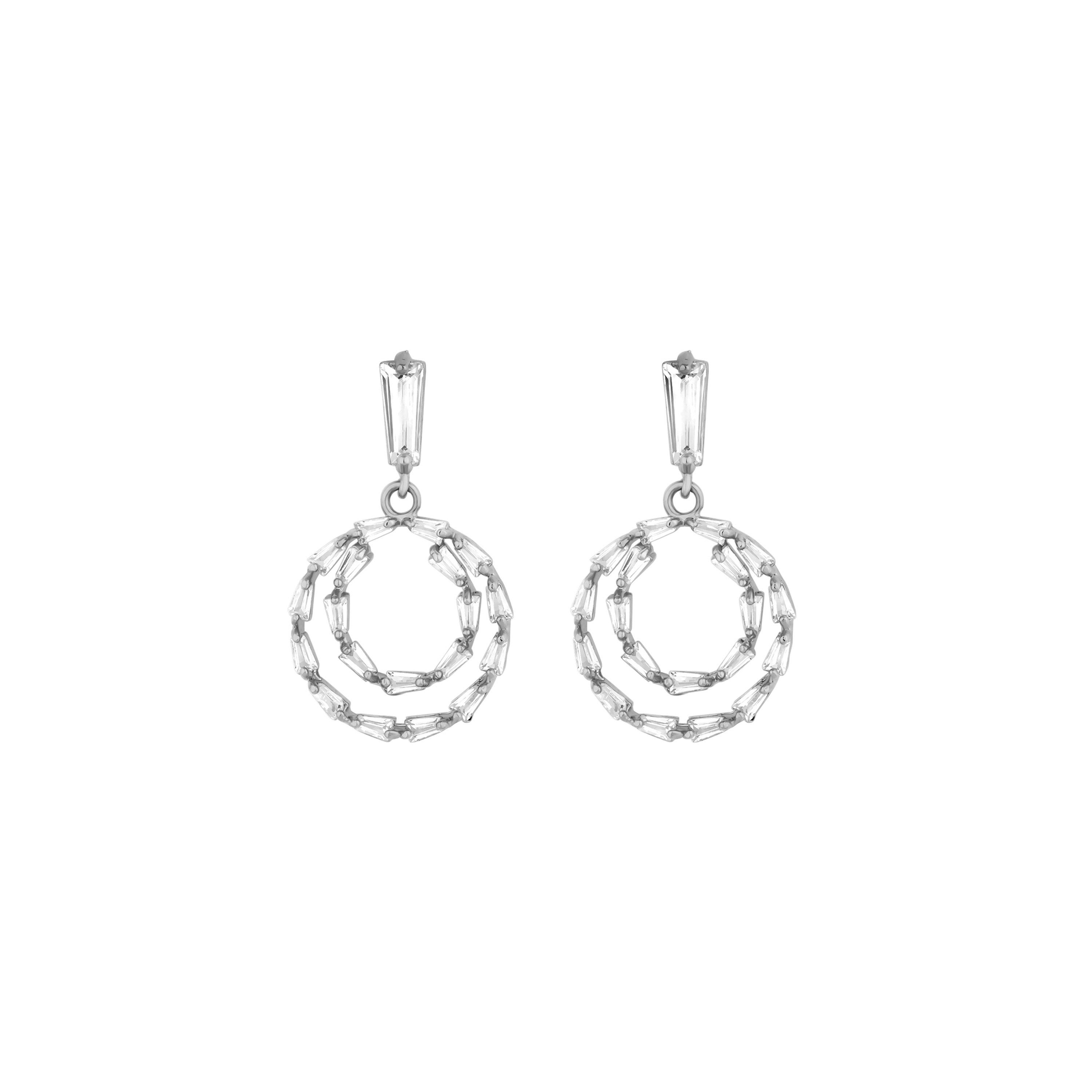 Silver - Mood - Silver Crystal Cubic Zirconia Mini Earrings - 1