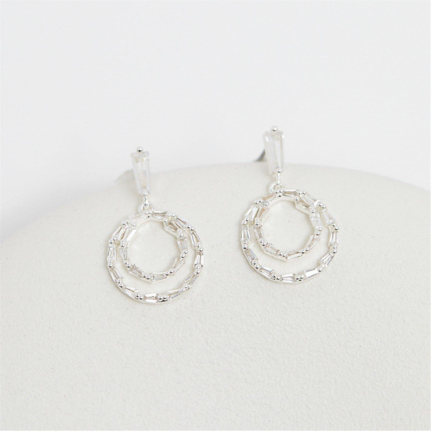 Silver - Mood - Silver Crystal Cubic Zirconia Mini Earrings - 2