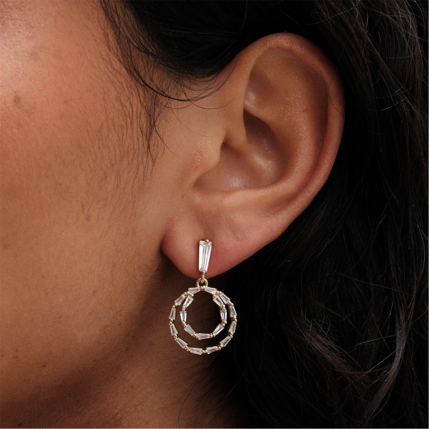 Silver - Mood - Silver Crystal Cubic Zirconia Mini Earrings - 4