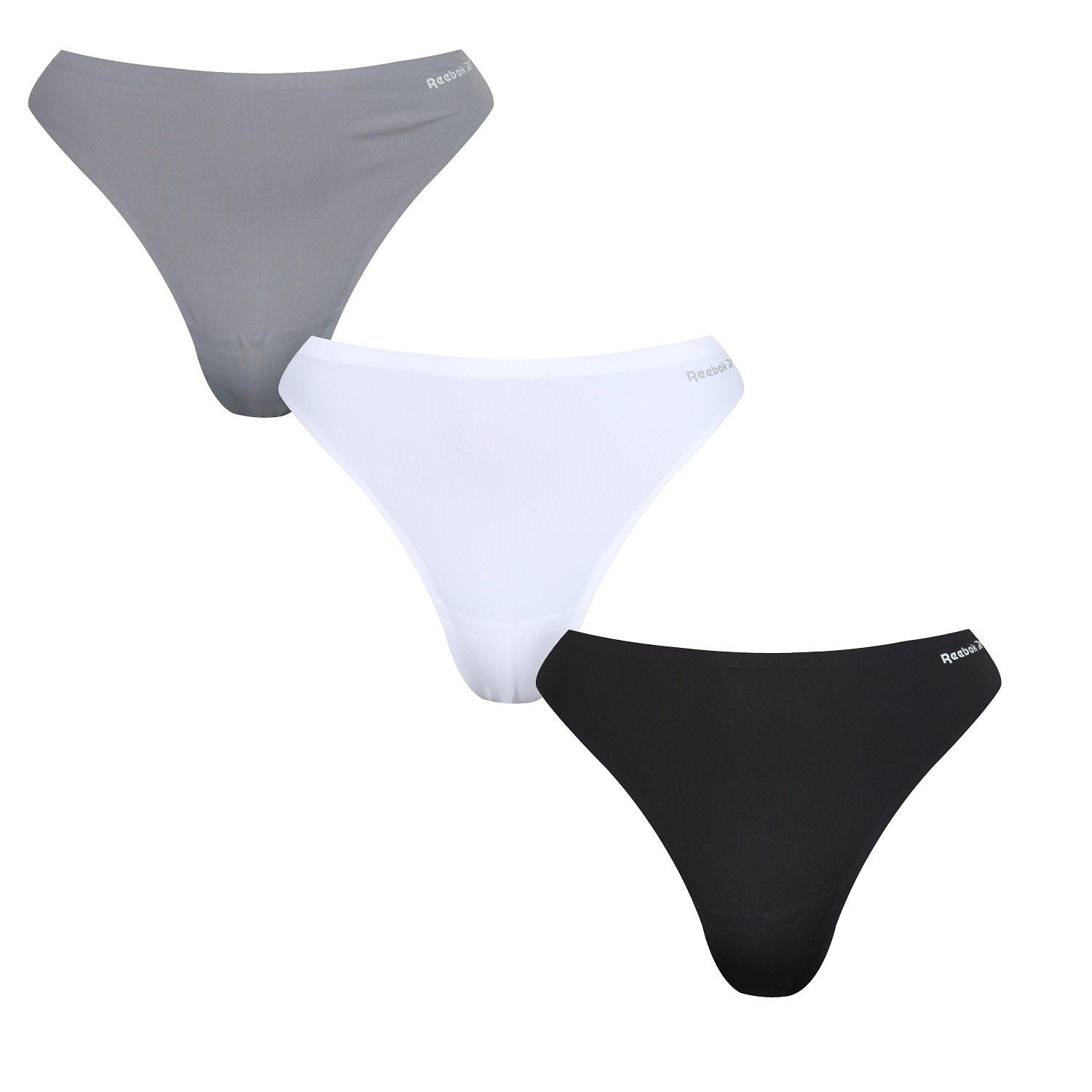 Reebok Women's 3 Pack Thongs Rae - Black/Whit/Grey - 14 (L)
