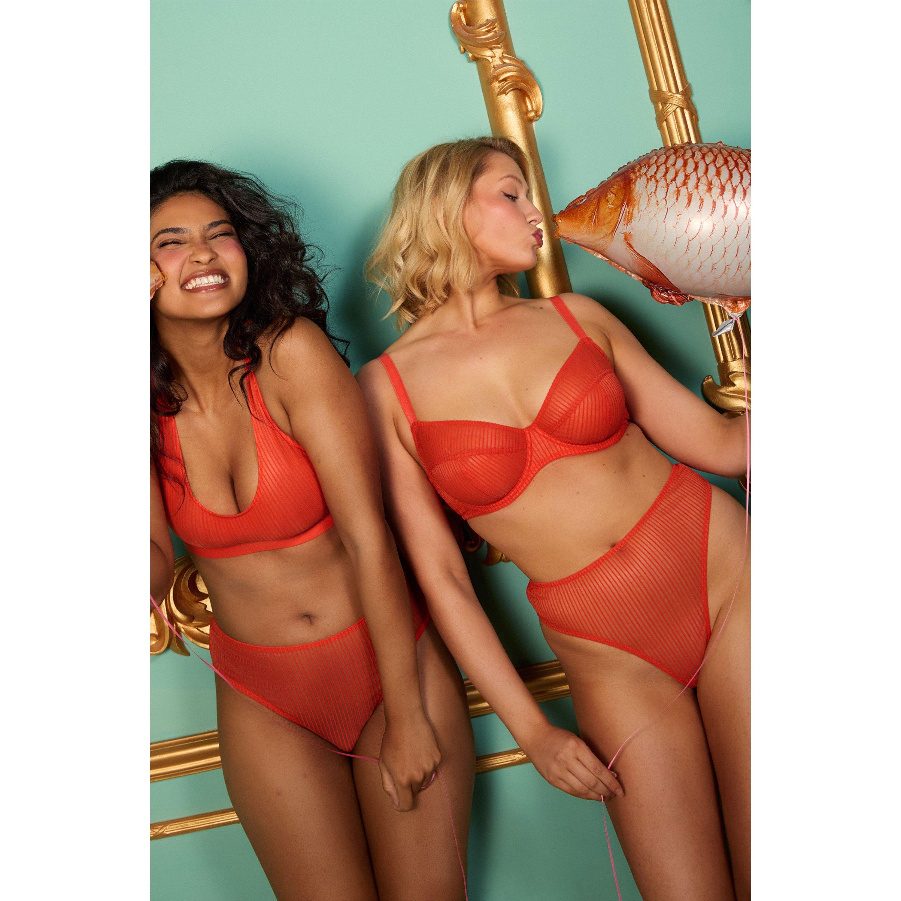 Red - Playful Promises - Veronica Red Microstripe Plunge Bra - 5