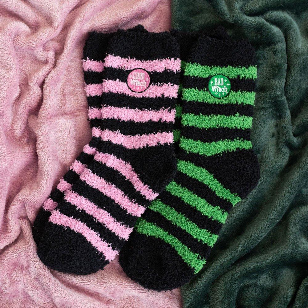 Something Different  Set Of 2 Good Witch And Bad Witch Fluffy Socks - Black