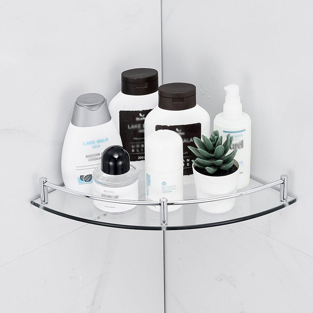 Silver - LIFE IDEAS - 1 Tier Bathroom Glass Corner Shelf Wall Mounted - 1