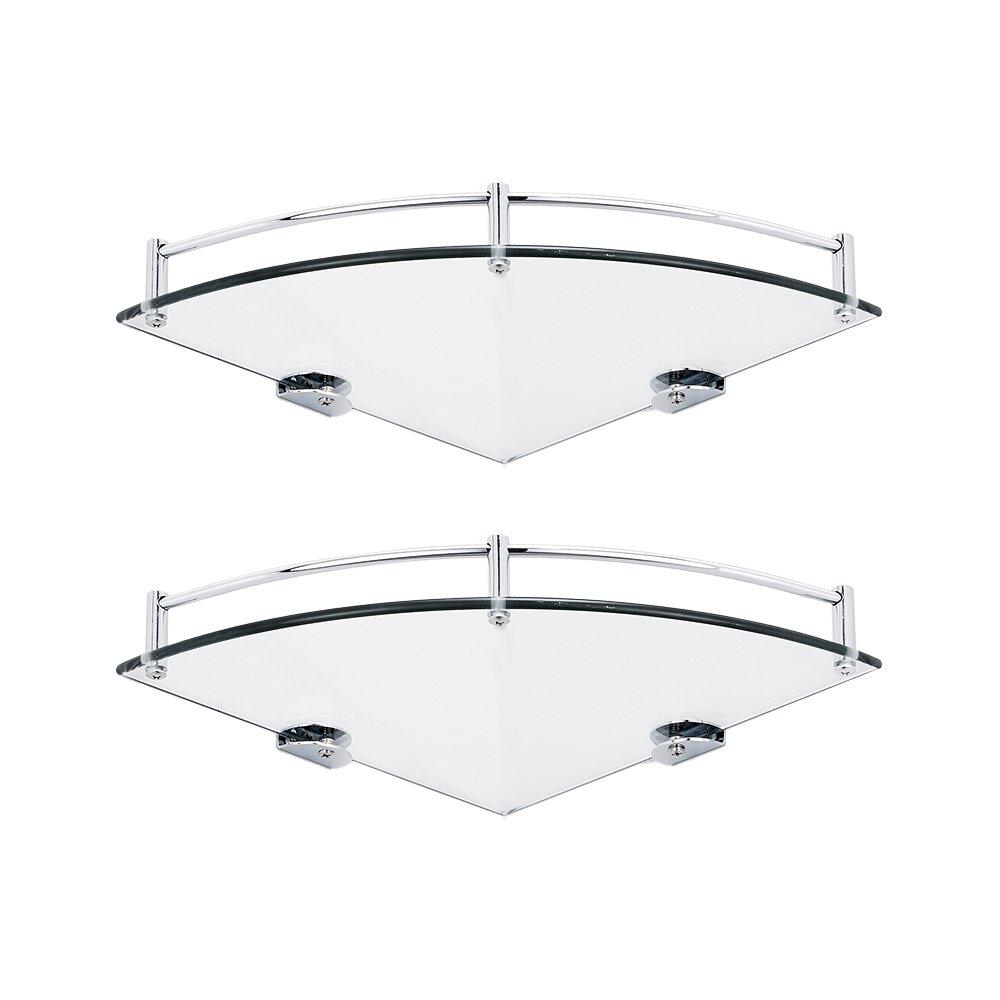 Silver - LIFE IDEAS - 1 Tier Bathroom Glass Corner Shelf Wall Mounted - 4