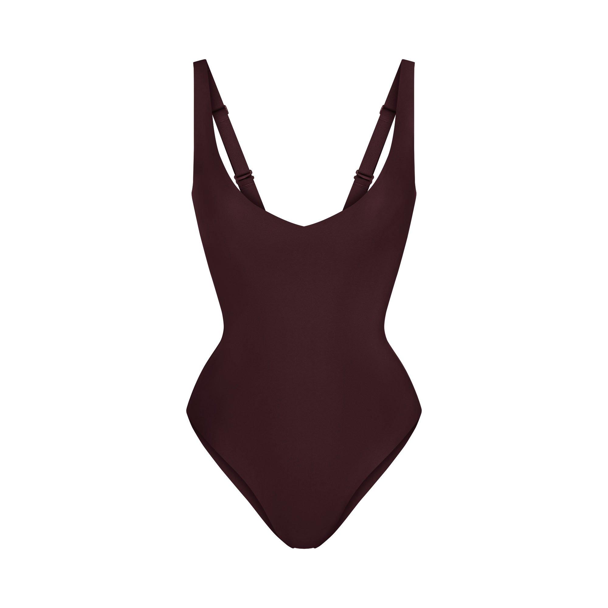 Womens Body Core Sculpt Plunge Thong Bodysuit