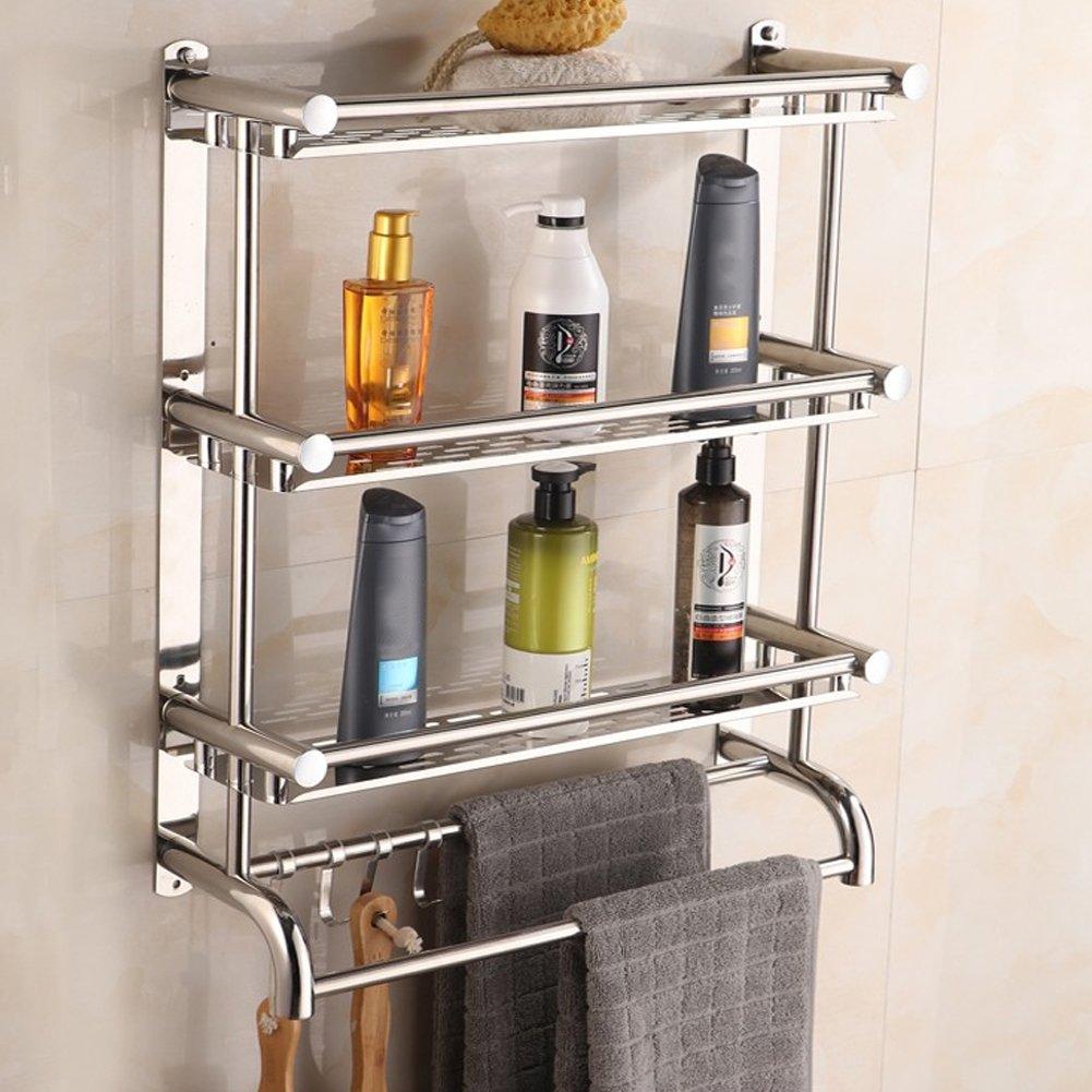 Silver - LIFE IDEAS - 3-Tier Stainless Steel Wall-Mounted Bathroom Shelf - 1