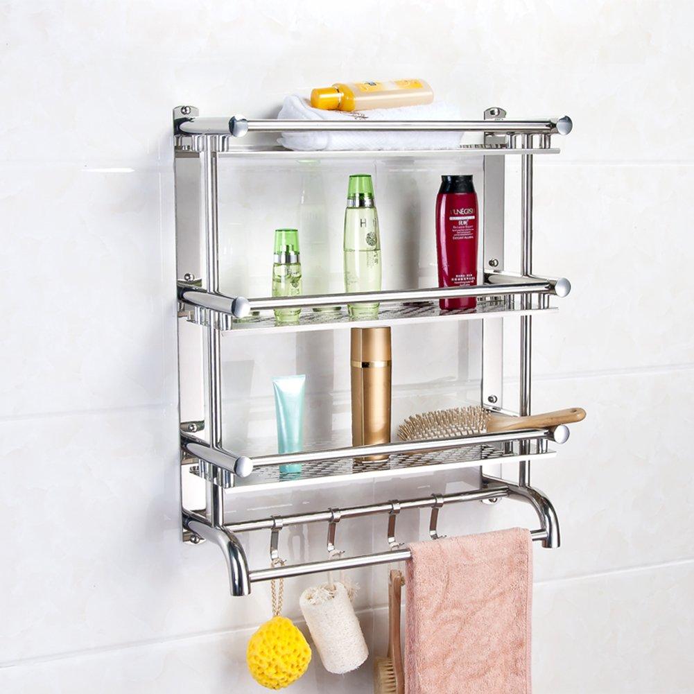 Silver - LIFE IDEAS - 3-Tier Stainless Steel Wall-Mounted Bathroom Shelf - 3