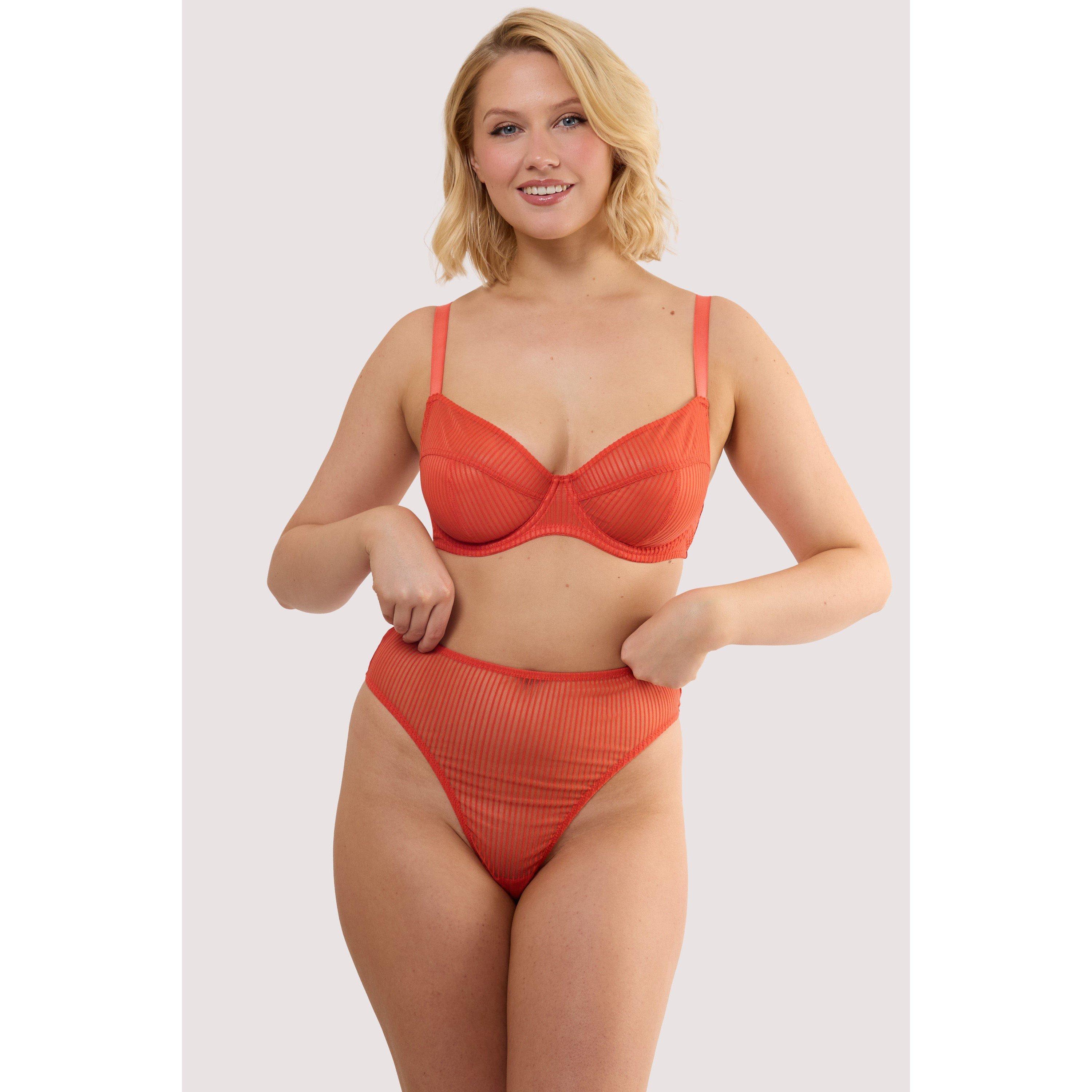 Red - Playful Promises - Veronica Red Microstripe High Waist High Leg Brief - 4