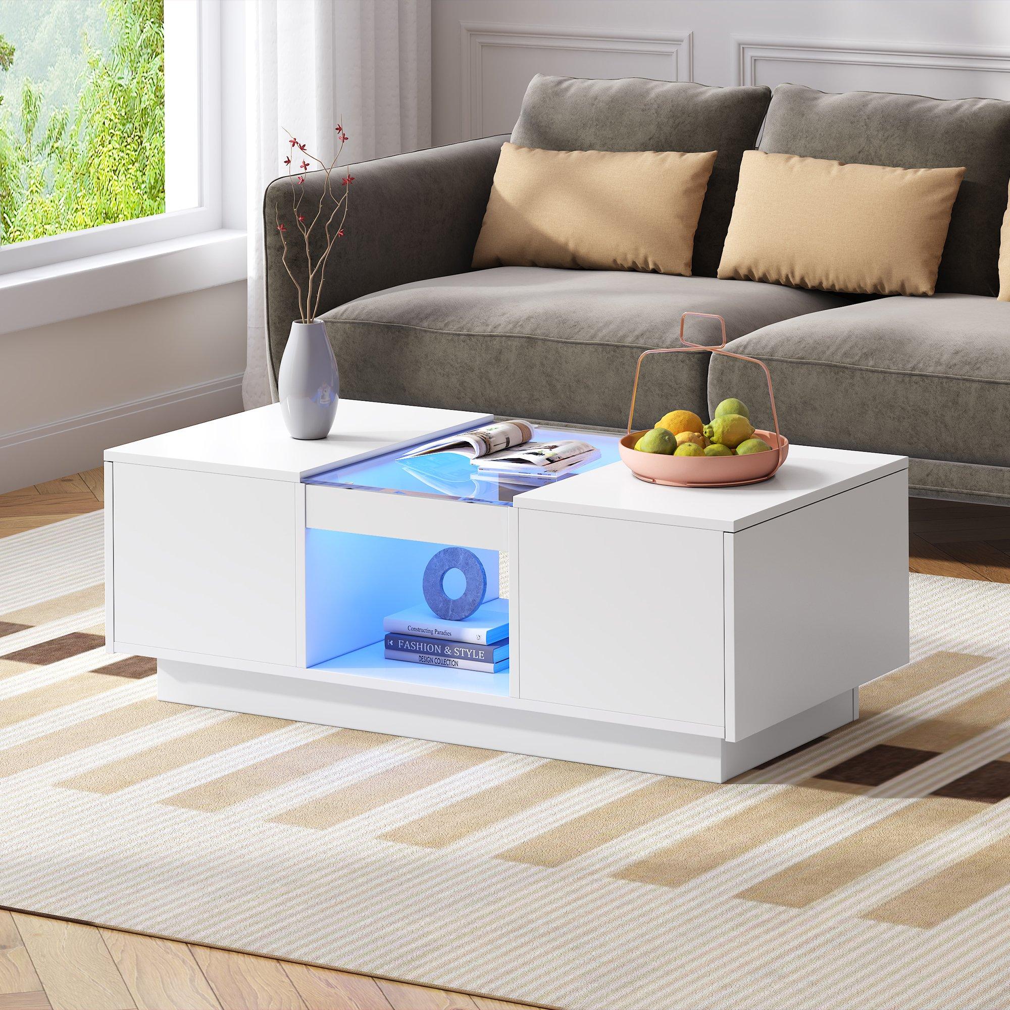 White - Urban Meuble - Modern LED Coffee Table Center Table - 1