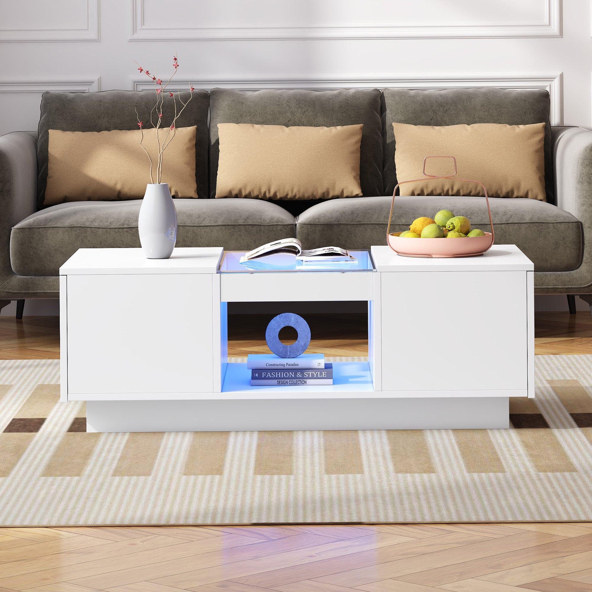 White - Urban Meuble - Modern LED Coffee Table Center Table - 2
