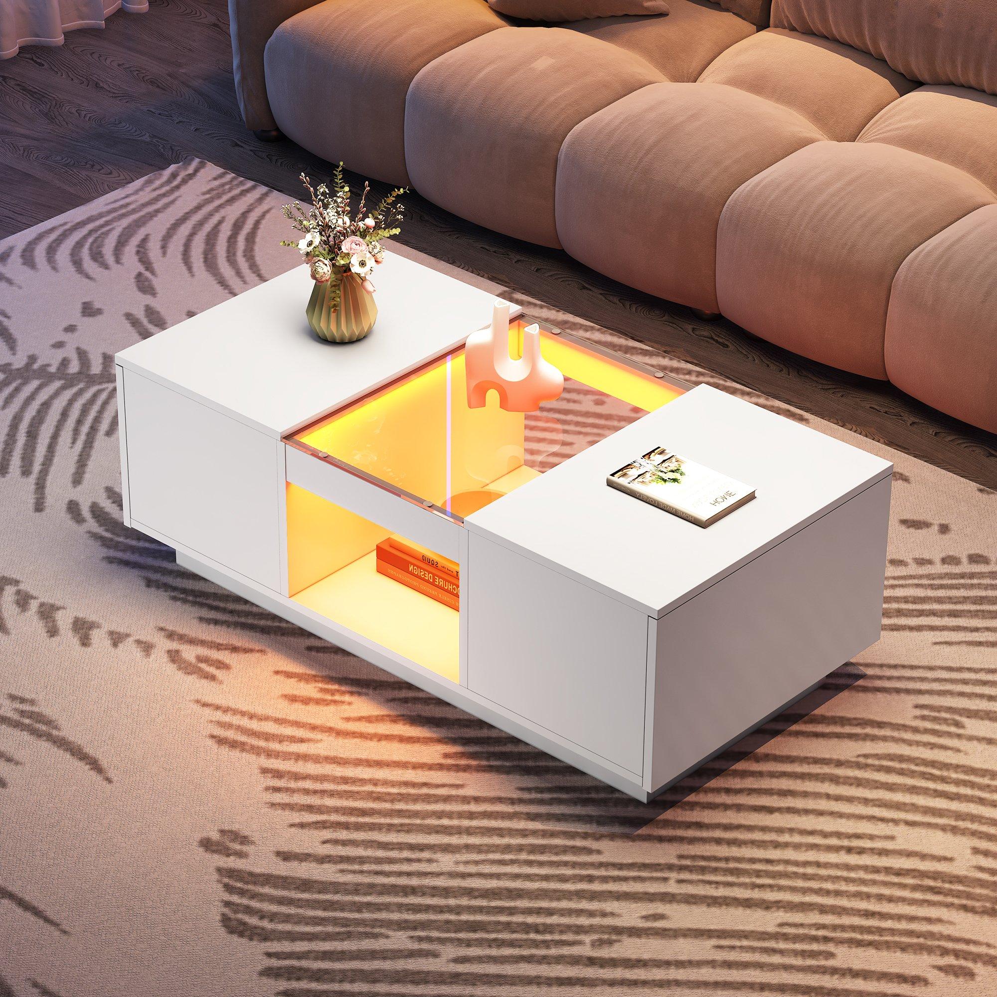 White - Urban Meuble - Modern LED Coffee Table Center Table - 3