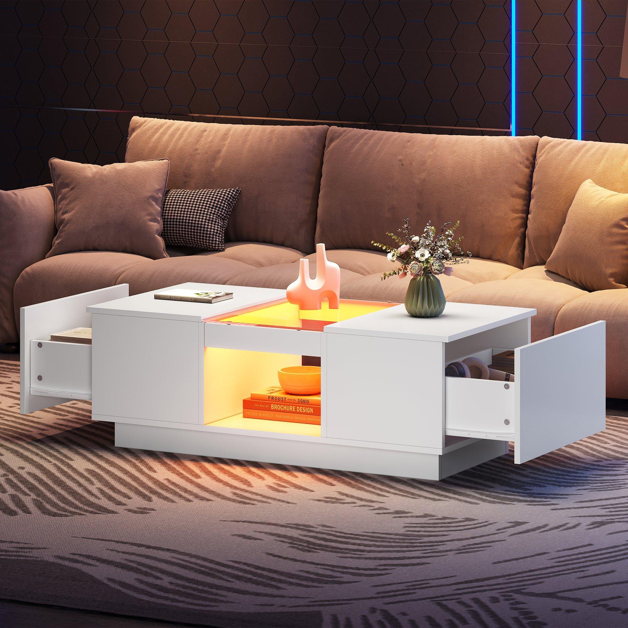 White - Urban Meuble - Modern LED Coffee Table Center Table - 5