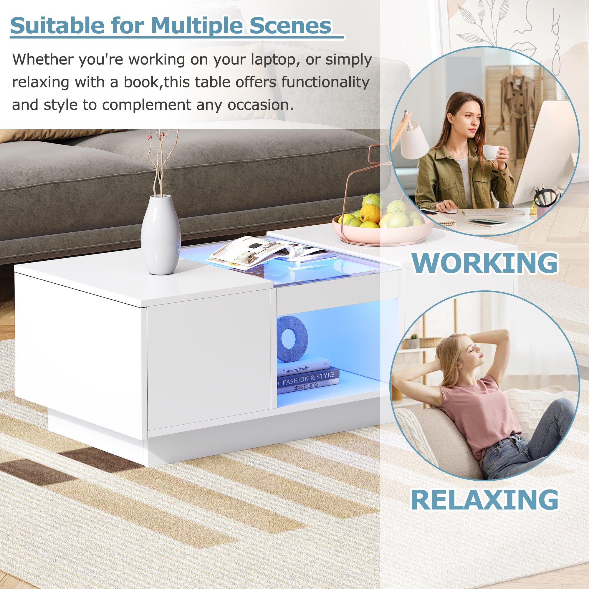 White - Urban Meuble - Modern LED Coffee Table Center Table - 7