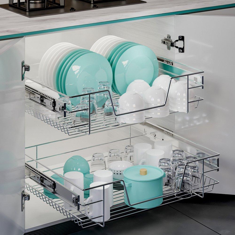 Silver - LIFE IDEAS - 2-Piece Metal Pull-Out Cabinet Basket Organizer - 2