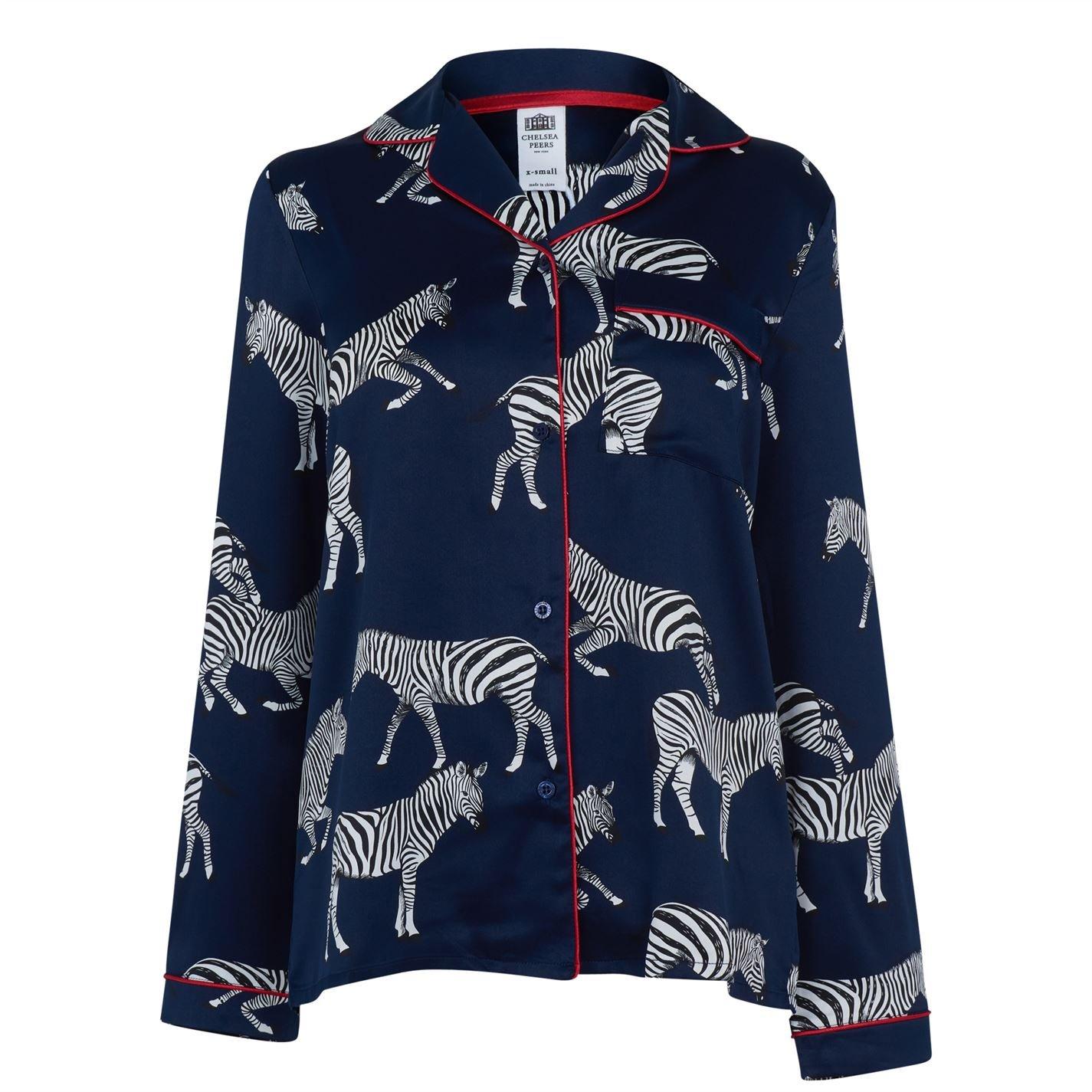 Chelsea Peers Print Long Sleeve Pyjamas Set - Zebra Navy - Size 8 (XS)