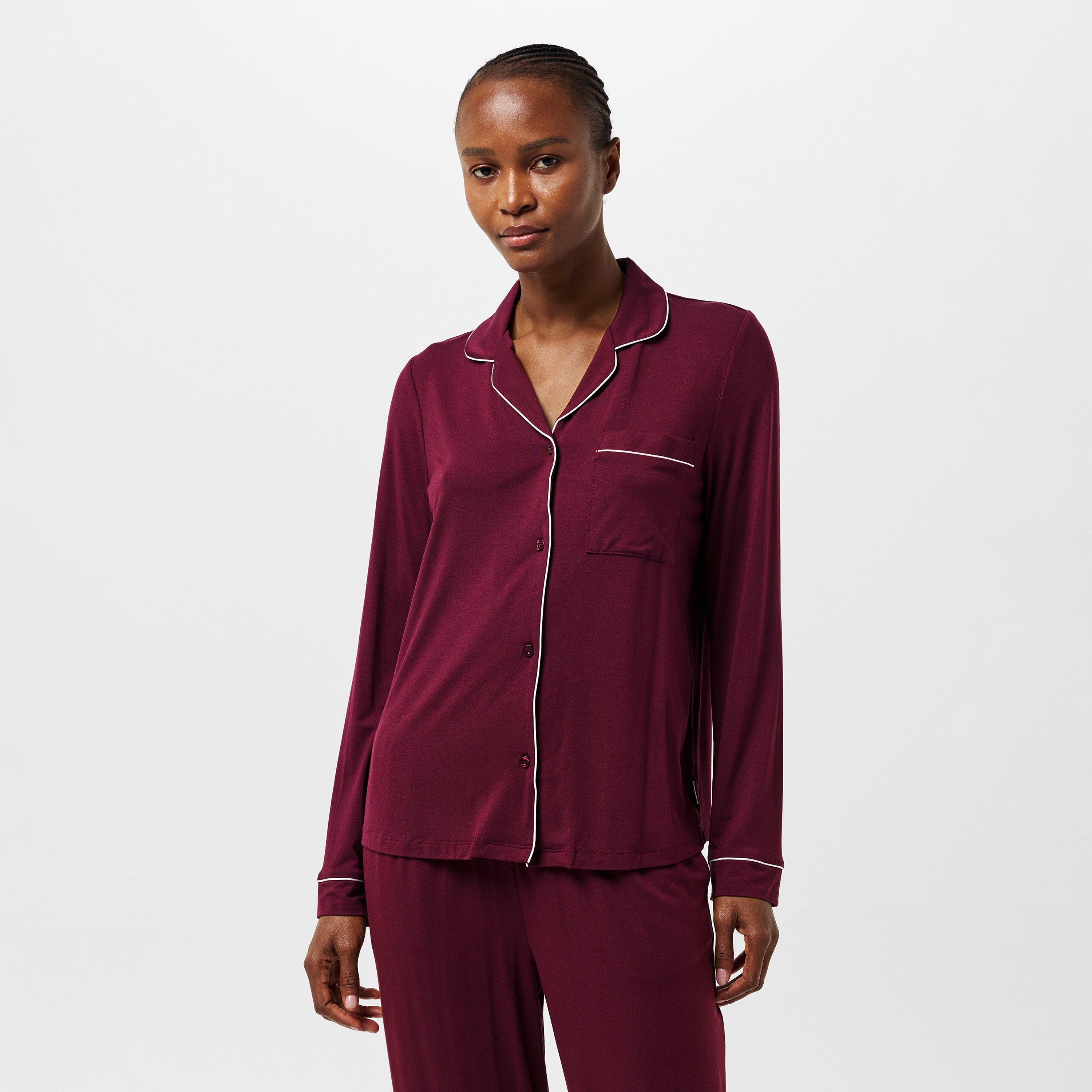 Burgundy - Chelsea Peers - Modal Button Up Pyjama Set - 3