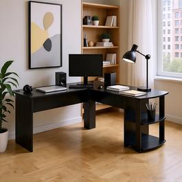 Urban Meuble L-Shaped Office Desk with Storage Shelves