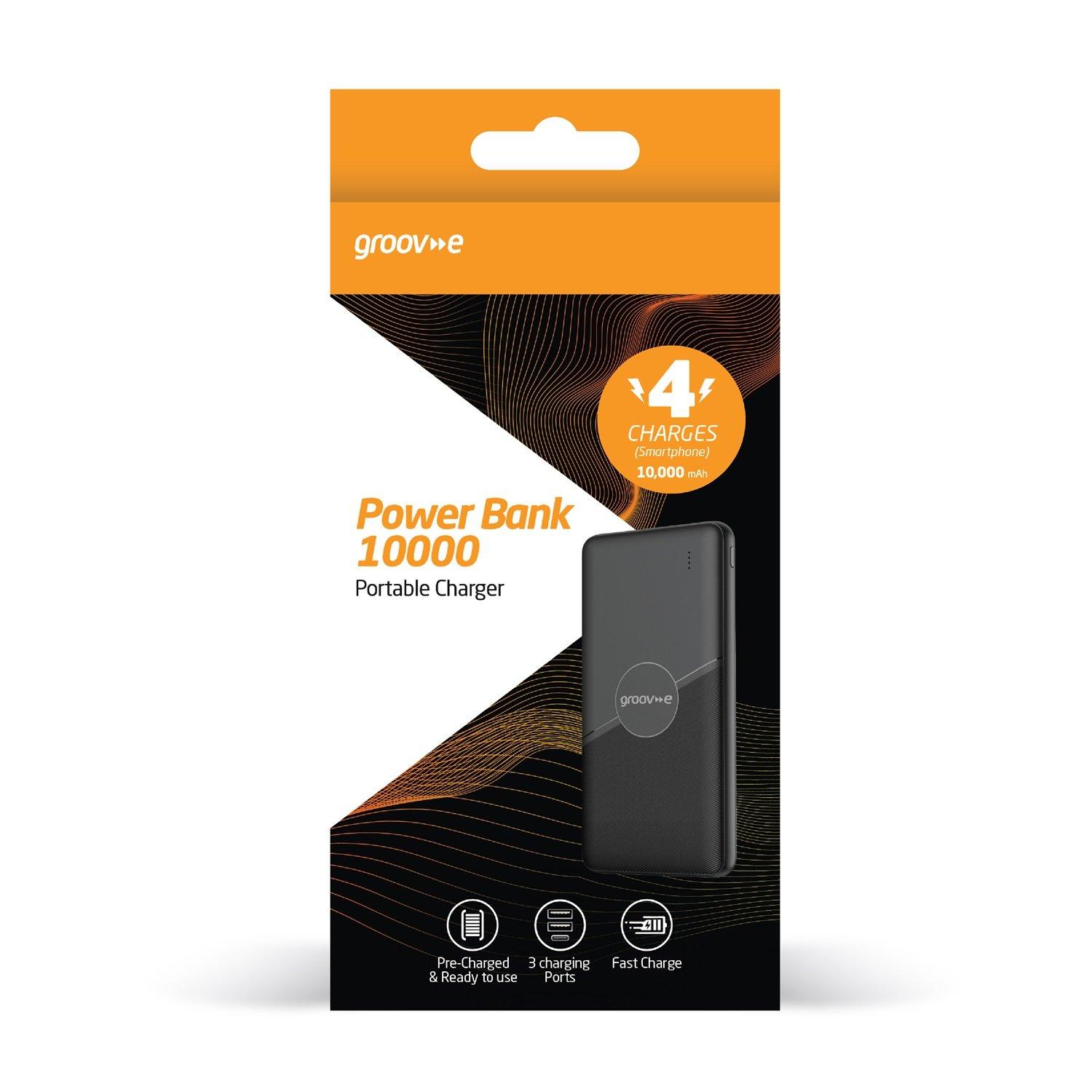 Black - Groov-e - Portable Power Charger 10000mAh Powerbank - 2