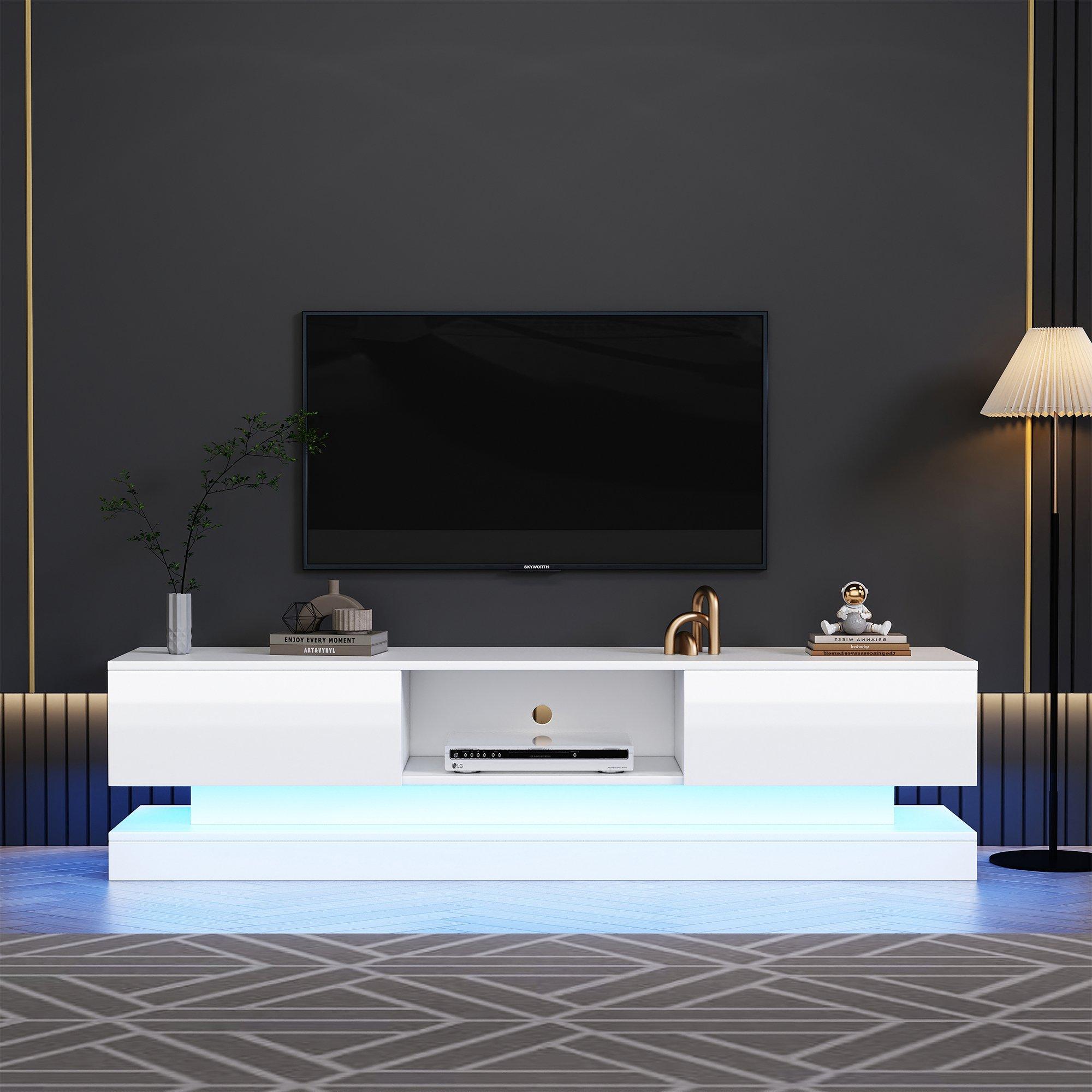 White - Urban Meuble - Modern LED TV Stand 2 Drawers High Gloss - 1