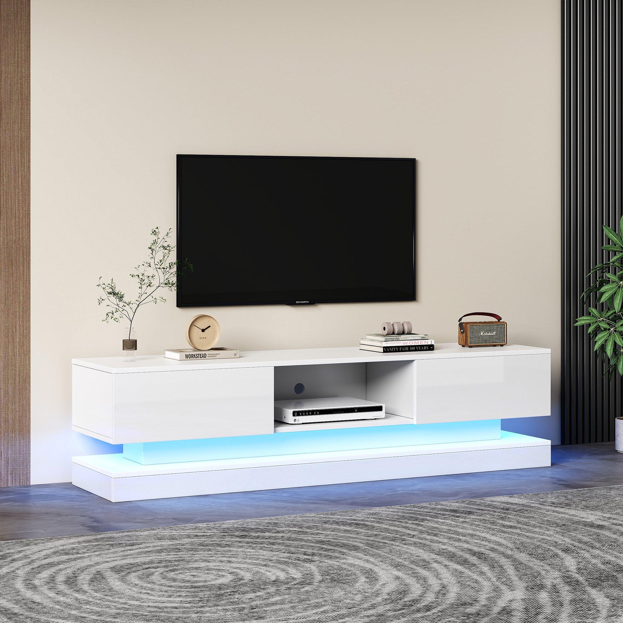White - Urban Meuble - Modern LED TV Stand 2 Drawers High Gloss - 2