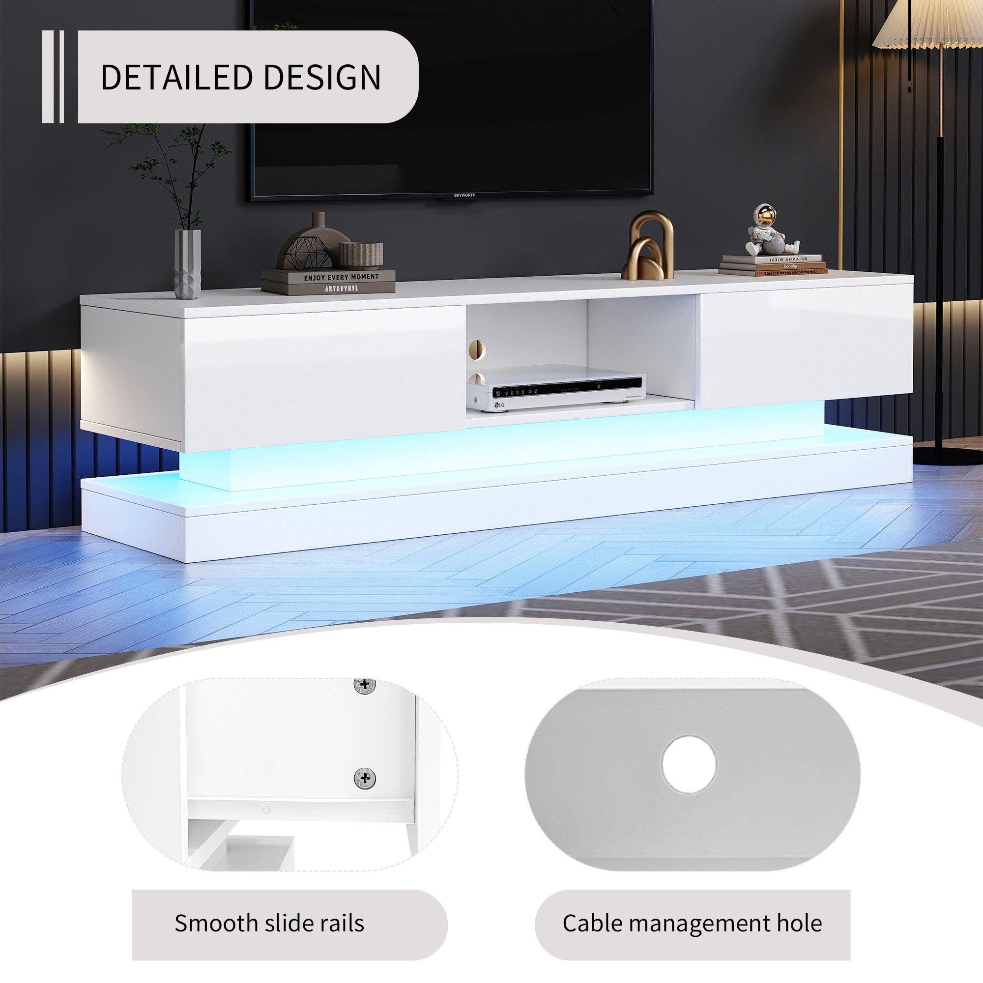 White - Urban Meuble - Modern LED TV Stand 2 Drawers High Gloss - 4