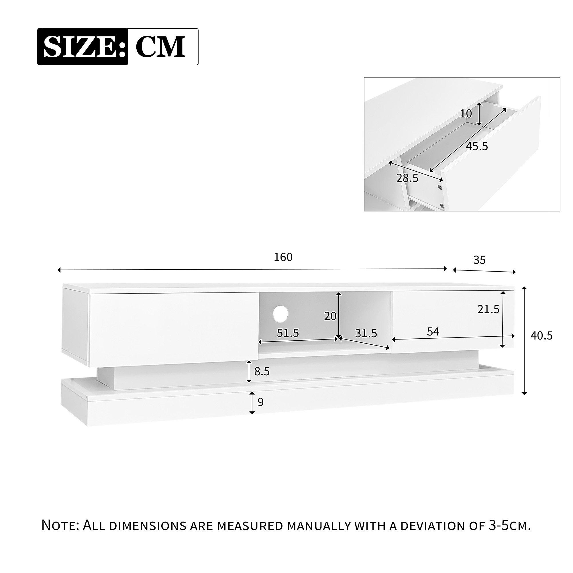 White - Urban Meuble - Modern LED TV Stand 2 Drawers High Gloss - 8