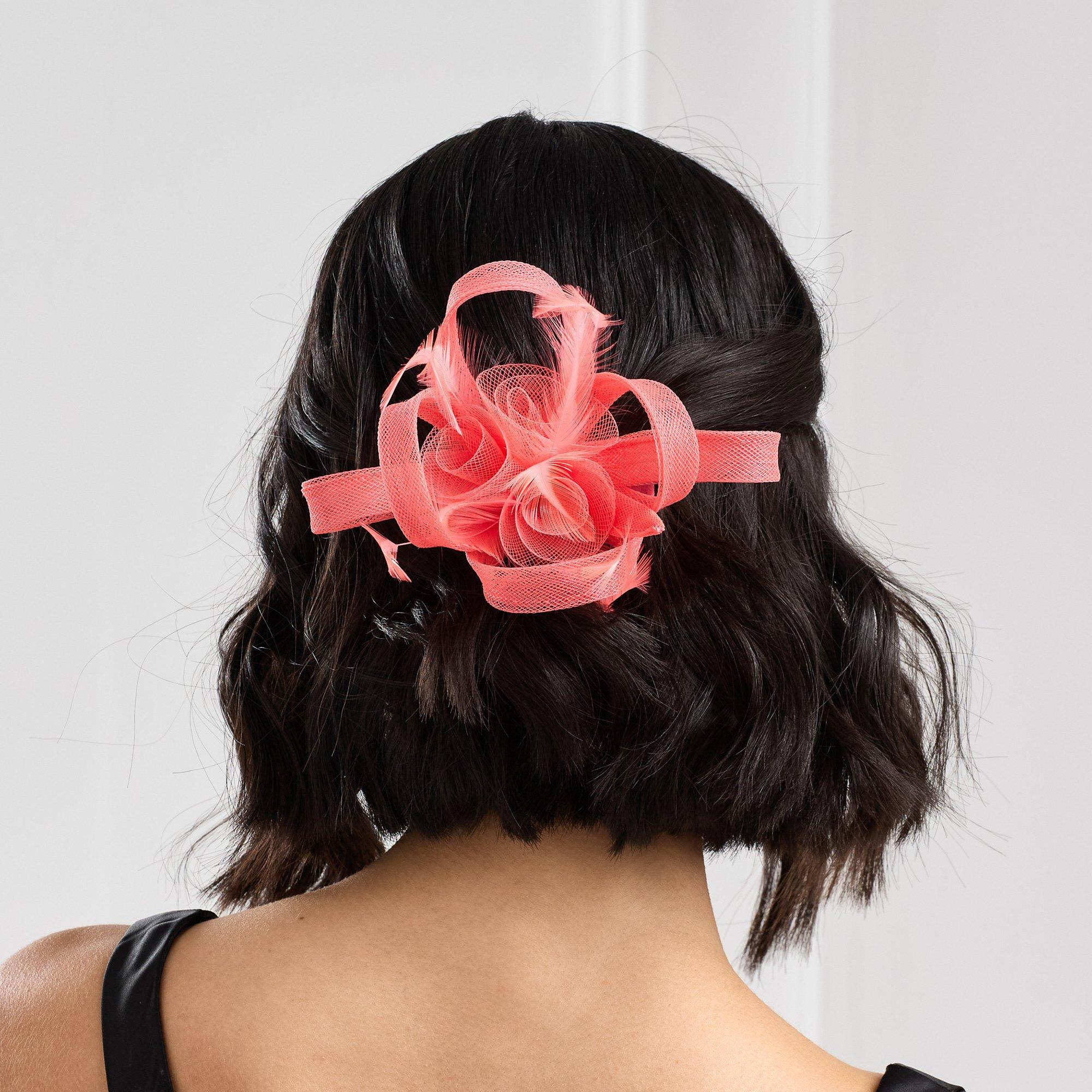 Orange - Jon Richard - Coral Small Feather Fascinator Clip - 3
