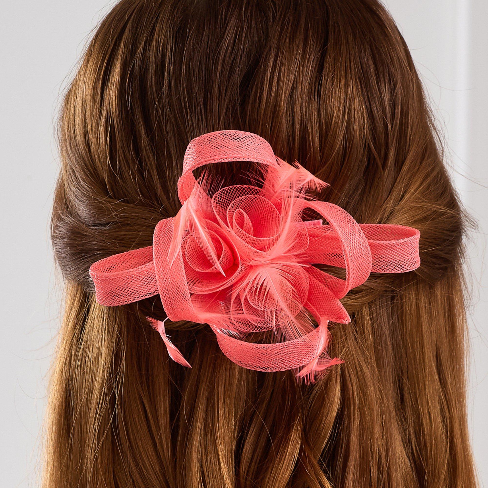 Orange - Jon Richard - Coral Small Feather Fascinator Clip - 4