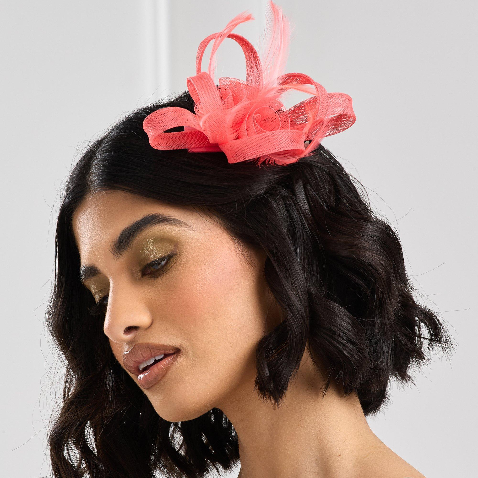 Orange - Jon Richard - Coral Small Feather Fascinator Clip - 5