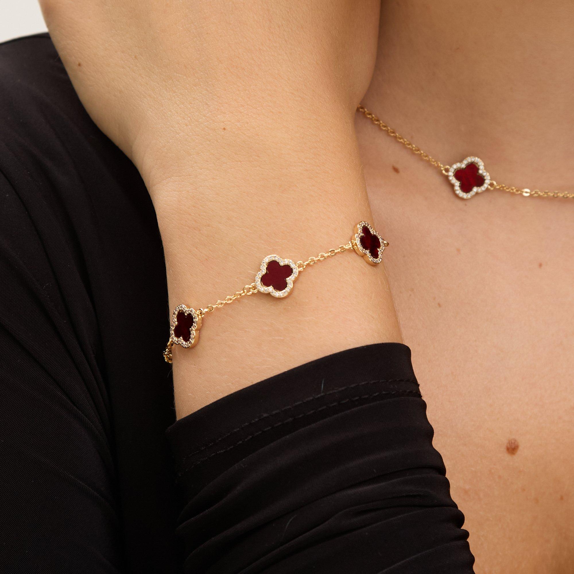 Gold - Jon Richard - Jon Richard Gold Plated Carnelian Clover Bracelet - 2