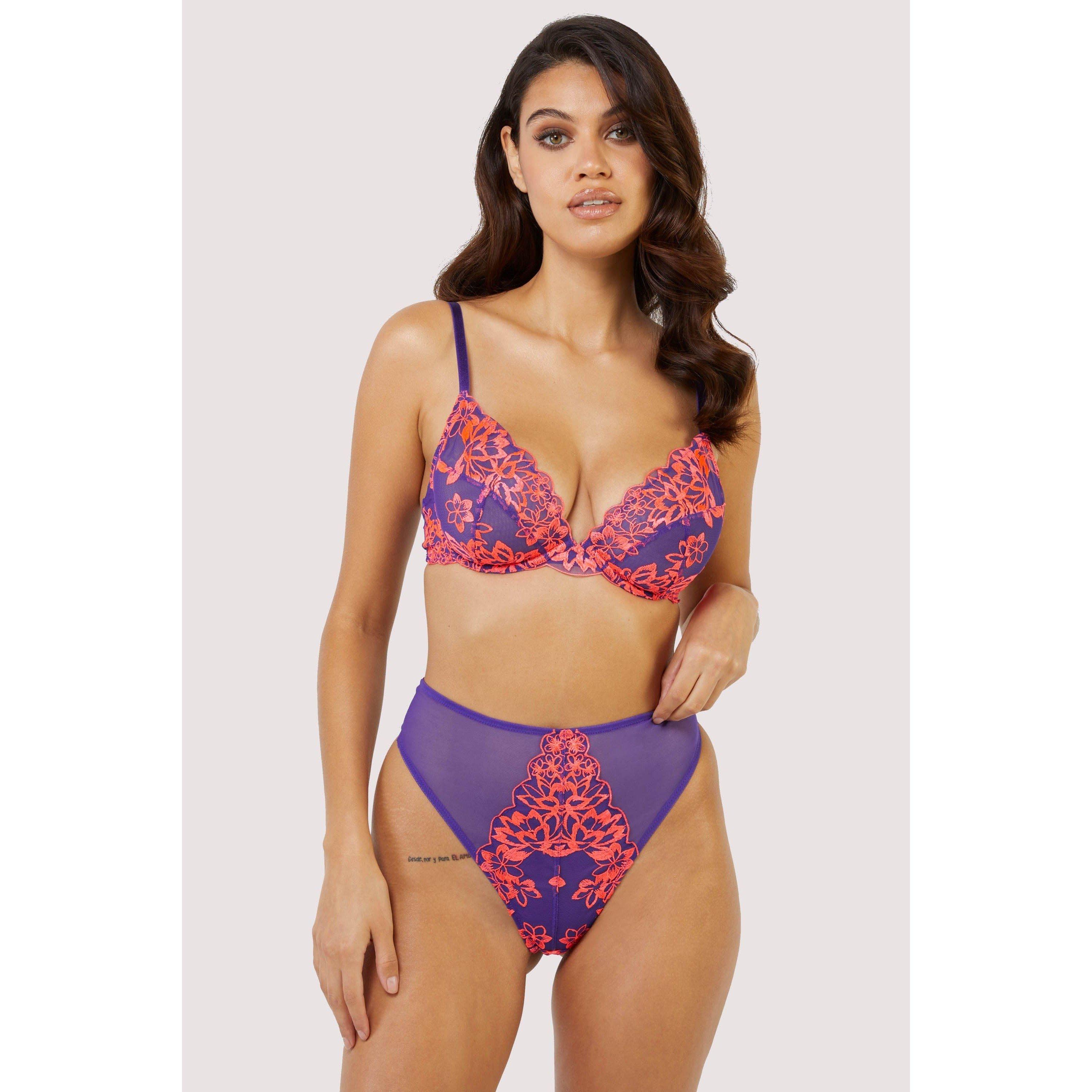 Purple - Playful Promises - Ada Blossom PUrple & Neon Plunge Bra - 3